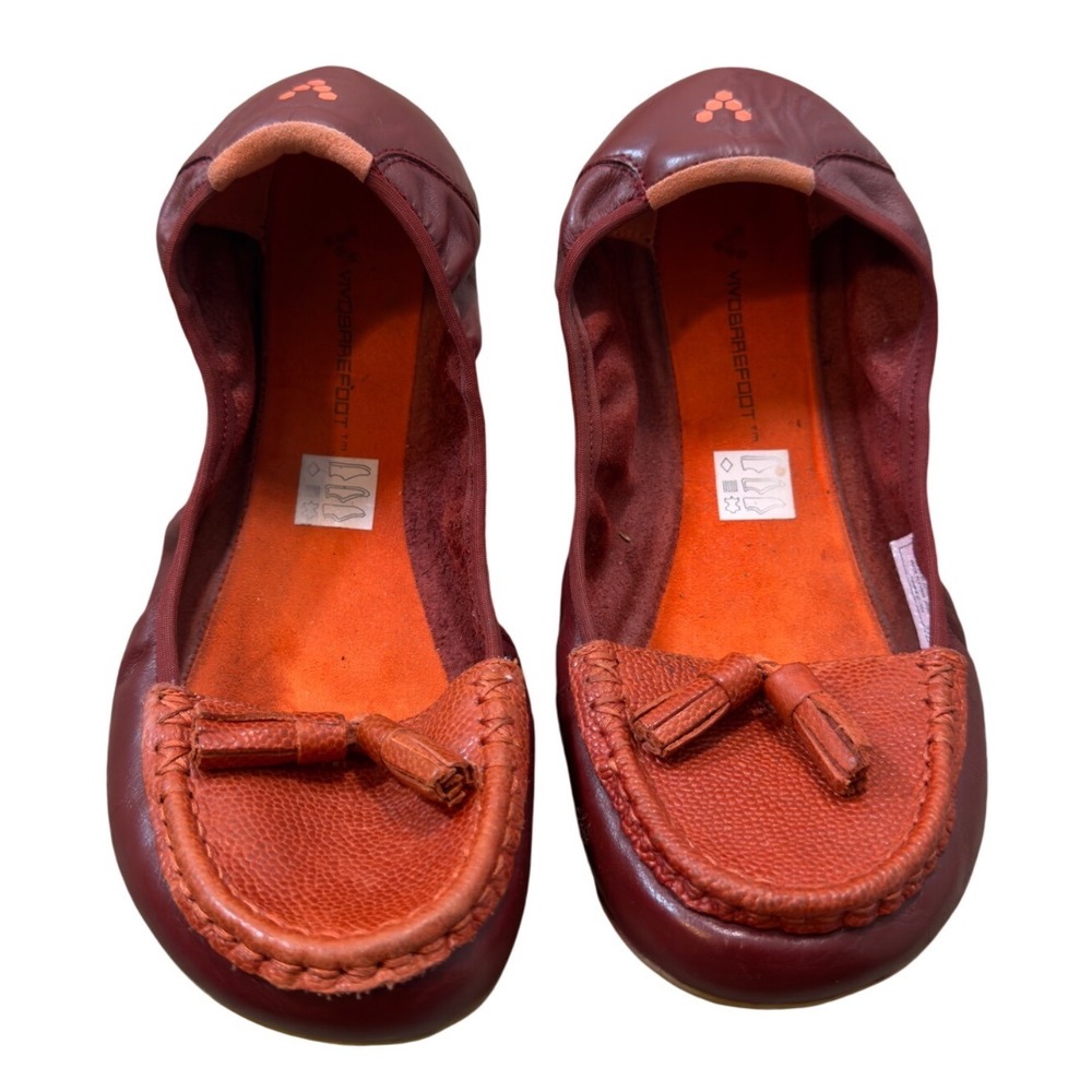 Vivobarefoot Loafer Tassel Ballet Flats Burgundy Orange Leather EUR 40L US 9